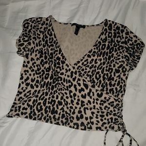 Forever 21 Animal Print Crop Top Beige and Black